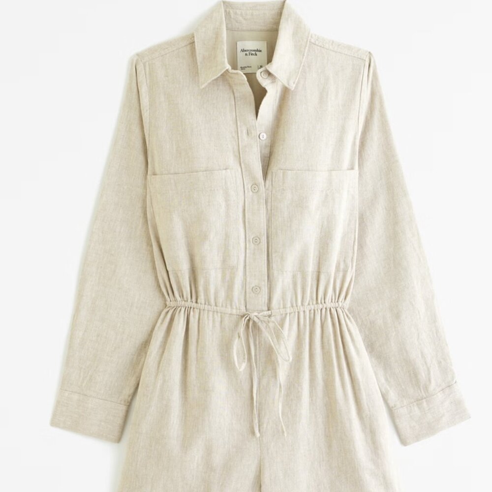 A&F Linen-Blend Easy Waist Romper (Light Beige)